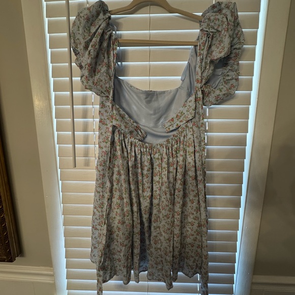 BeBop Floral Dress with Puff Sleeves in Blue and Pink - Picture 2 of 8